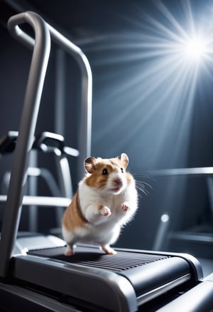 Photo,  Hamster exercising on a treadmill,  volumetric light