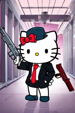 Anime Artwork. Hello Kitty working as a hitman,none