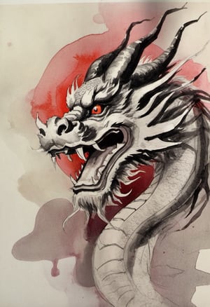 watercolor, ink and sketch of a Chinese Dragon