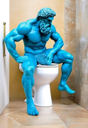 Zeus squatting on a Toilet Seat, made of wool, art by Auguste Rodin,w00len