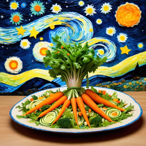 Van Gogh's Starry Nigh made of vegetable, carrot, salad