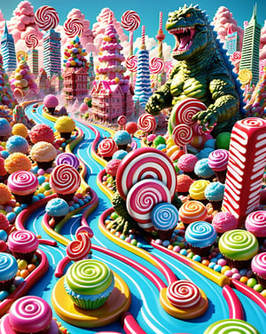   Godzilla destroying Tokyo candyland