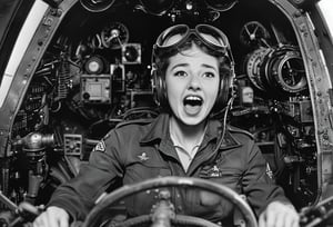 Photo,  Female pilot,  screaming,  inside cockpit,  ww2