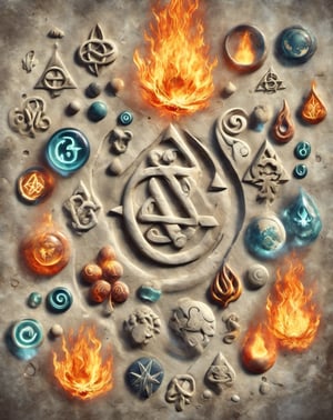 bubble universes, alchemical symbols allude to mysteries, realms of earth and fire and water and air, beauty of the human form, symbols carved in stone, symbols burning in fire, symbols floating in water, symbols blowing in air, simple background