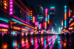 City skyline at night, cool colors, vibrant lights, futuristic style, wide angle, bustling streets, dark sky. ral-exposure, in the style of double exposure, neon art nouveau, long exposure, wimmelbilder, layered lines, neonpunk, chiaroscuro, best quality, masterpiece, highres, absurdres, incredibly absurdres, huge filesize, wallpaper, colorful,8K,RAW photo ,Long_Exposure