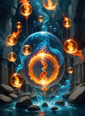 bubble universes, alchemical symbols allude to mysteries, realms of earth and fire and water and air, beauty of the human form, symbols carved in stone, symbols burning in fire, symbols floating in water, symbols blowing in air