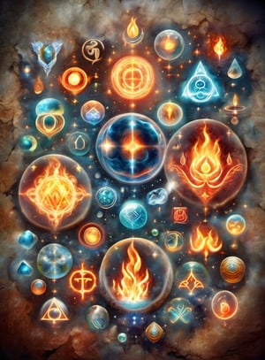 bubble universes, alchemical symbols allude to mysteries, realms of earth and fire and water and air, beauty of the human form, symbols carved in stone, symbols burning in fire, symbols floating in water, symbols blowing in air
