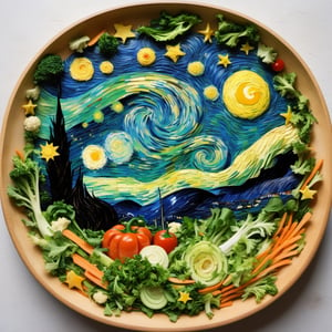 Van Gogh's Starry Nigh made of vegetable salad
