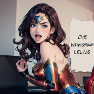 Masterpiece, beautiful, wonder woman,seductive smile, sexy, blush, blue eyes, all fours, open mouth, tongue, tongue out, 