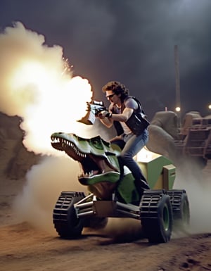 H4ck3rm4n, Hackerman riding a T-rex, firing machine gun