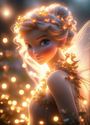 Fairy, HDR, ultra high-detail, centered, bokeh, lens flare, foggy dusk, bloom, light bloom, cinematic lighting, high dynamic range, depth of field, full pose