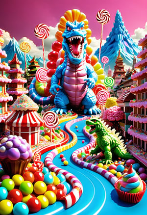   Godzilla destroying Tokyo candyland