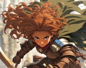 raphtalia, rising of the shield hero, brown skin girl, art style by Hirohiko araki