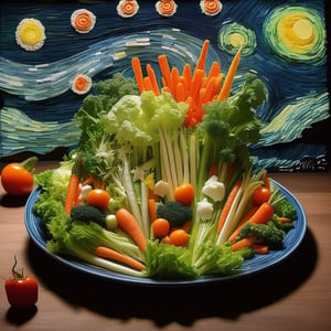 Van Gogh's Starry Nigh made of vegetable,  carrot,  salad