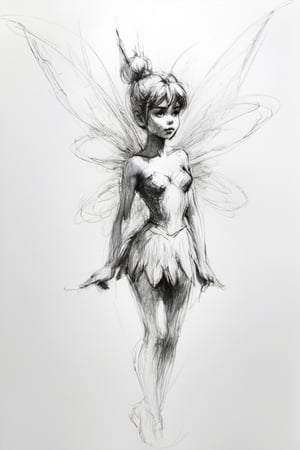 Disney Tinkerbell, full body, charcoal rough sketch, art by agnes cecile