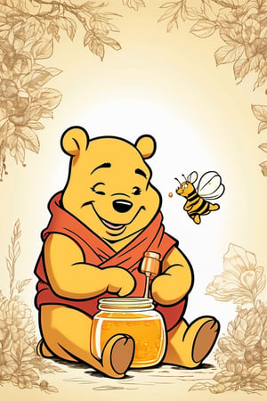 Winnie the poo, holding a pot of honey