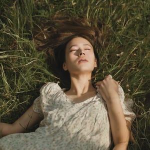 A woman lying in the grass