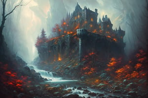 (masterpiece),(bestquality)
rocky river stream, steep valley, deciduous forest, castle ruins in the style of Bastien Lecouffe Deharme

(delightful anatomy:1.1), (gloomy illumination, insane, stunning, dramatic, completed artwork,oil painting, HQ:1.1), (Apterus anatomy, Dan mumford style:1.2)