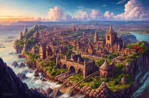 (masterpiece)(highly detailed), Dwarf Rock-Hewn City , Rock-Cut City Dwarf ,1300years , medieval  full long beard , holding massive hammer , fantasy city , ariel view , intricate details , daylight , clouds (4k)(complete art work)