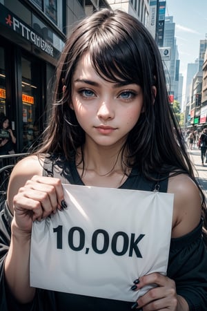  Portrait, Girl holding ((10k sign))