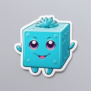 Happy fluffy cyan cube with eyes and tiny long hands,sticker