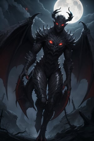 (masterpiece), (best quality), highres, highly detailed, monster, 5 legs, wings, dark, spooky, night, red eyes, male