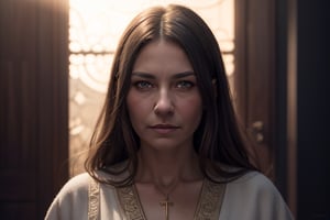 (Margav1-01V1) as a priestess, (mature woman:1.3),(digital art:1.4), (Paul Barson:1.4), (looking at viewer:1.3), illustration, fantasy style, white robes, god rays, intricate, elegant, seductive, realistic, hyperrealistic, cinematic, character design, concept art, highly detailed, digital painting, depth of field,
