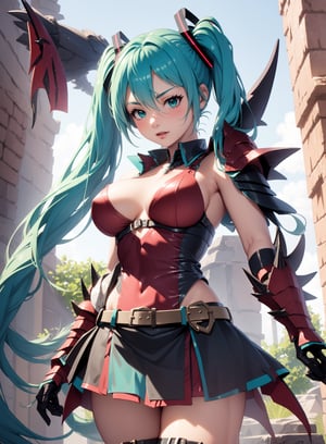 HatsuneMiku, (warrior armor) ,monster hunter (character), spikes,