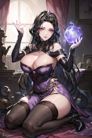 Liliana Vess, evil dominatrix, dark theme, full body, tiara, gold tiara, long hair, black hair,  
("32 years old":1.5), (masterpiece:1.3), (best quality:1.3), beautiful, absurdres, "ultra high res", "perfect eyes", "perfect face", "highly detailed", "high quality", "extremely detailed face", ("beautiful detailed eyes":1.2), ("shiny skin"), "dynamic lighting", "dramatic shadows", "cool lighting", ("soft lighting":0.9), "natural lighting", ("rim lighting":0.9), ("Global Illumination":0.4), "overhead light source", "perfect lighting", 1girl, ("large breasts":1.5),
,purple dress, 