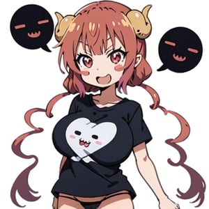 Anime 2D style, cute, medium_breasts, stickers, icon,  long t-shirt black, panties black, detailed face