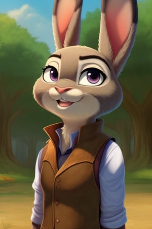 (masterpiece:1.4, best quality:1.4, ultra-detailed),brown rabbit,(brown vest with fringes:1.4), (archer:1.4),Disneystyler,Studio Ghibli,judyhopps