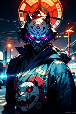 (masterpiece:1.4),(best quality:1.4),yokai,monster,1 tanuki_robot_mask1,  protecting himself with a blue energy shield,(cyberpunk:1),(evil expression:1),(tokyo tower background at night:1),(energy shield:1),(rutkowski:0.66), art [[by jordan grimmer]],style