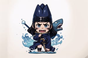 Hoshigaki Kisame, akatsuki cosplay, 1 man, gray skin,black hair, bandana, water sharks, water spell, water, solo,(medium_shot:1.4),(masterpiece:1.4(bestquality:1.4),extremely_beautiful_detailed_anime_face_and_eyes,an extremely delicate and beautiful,super_deformed,nas,ninja