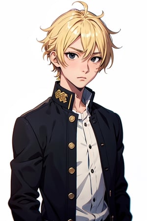 mikey,1boy,male focus,blonde hair,black eyes,medium hair,empty eyes,gakuran_uniform:1.2,anime_style:1.2,school_background:1.2,