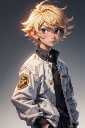 mikey,1boy,male focus,blonde hair,black eyes,medium hair,empty eyes,gakuran_uniform:1.2,anime_style:1.2,school,