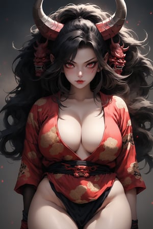 1 young woman,,Japanese oni,beautiful ,beautiful face ,buxom , thick legs,woman demon,sensual mood,wearing  japanese clothes 