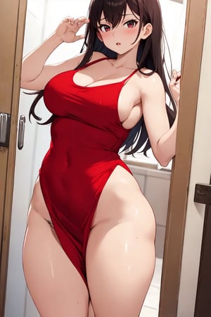 red dress,thick clothes,(sexy:1.3), waifu,1 girl,georgeous shape,(random poses:1.2),pantsu,pubic hair