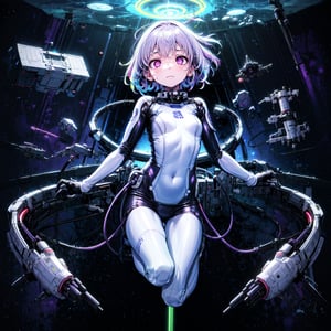 best quality,4k,(1girl,solo,fullbody),(short hair,light_purple_hair,neon_hair),purple eyes,dead eyes,(dive_clothes),on_spaceship,space,stars,panel,wii remote,coreful_space,




,no_humans