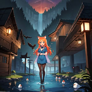 upper body, filo, 1girl, solo, embarrassed, open mouth,
(Blue t-shirt,mini skirt,dark pantyhose, blue bow, blue cloak), 
(long hair, blue eyes,show the nipples,looking at viewer, parted bangs, filo, touching the chest,light orange hair, sit),(birds,chickens, bunny), 
 (forest,twilight sky, riverside, river,houseside, house,village,)
,Neco Arc,Neco Pose,1GIRL, FULL BODY, :3, CAT EARS, CHIBI, C,cupa_minecraft,cls_chibi,cyberpunk,NO_HUMANS RUINS SPACE GLOWING TANABATA T