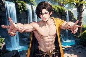 (shirtless,dynamic pose,   6+boys, :1.8) bulge, Generate an enthralling and ultra-detailed image of a handsome, virile, and muscular male character dressed as a mage, surrounded by other equally striking and beautiful men, using AI. Picture our mage, with his sculpted physique and mesmerizing gaze, clad in mage robes that accentuate his masculine features and accentuated by magical symbols, showcasing his mastery of the arcane arts.

As he stands with an air of confidence and allure, he is encircled by other breathtaking men, each with their unique charm and magnetism. The scene becomes a display of enchanting masculinity, where every man exudes power, strength, and charisma.

The setting remains a magical realm, but now, it is populated by a brotherhood of captivating male beings. Each man embodies his individual essence, complementing the mage's captivating presence.

In this fantastical realm, their interactions are filled with camaraderie, mutual admiration, and a shared sense of wonder and enchantment. Their bond is strong, reflecting a shared journey of self-discovery and magical prowess.

The background, an ethereal landscape, comes alive with vibrant colors and celestial beauty, enhancing the allure of this magical brotherhood. Nature itself seems to celebrate their presence, with trees swaying gently to the rhythm of their magic, and waterfalls cascading with a symphony of wonder.

The atmosphere exudes harmony, as this group of stunning men embraces the magical realm, united by their enchanting beauty and powerful presence.

In this AI-generated masterpiece, every detail is meticulously crafted, from the captivating expressions on each man's face to the intricate design of their mage robes. The image transports viewers to a realm where beauty and magic intertwine in a breathtaking celebration of masculinity and enchantment