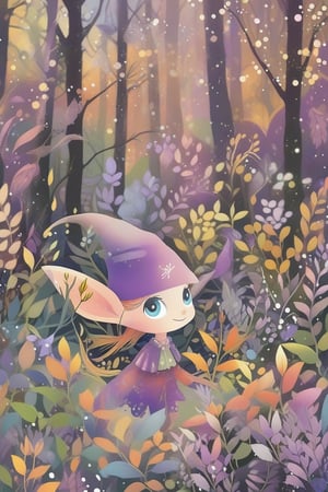 紫色的小精灵,在很迷幻的彩色森林中