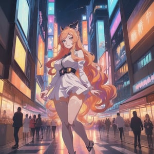 (Highest quality image: 0.8), (Highest quality image: 0.8), a perfect anime illustration, an extreme close-up portrait of a beautiful woman walking through the city (Umamusume). The anime style captures every detail of her face, from her expressive large eyes to her wavy and colorful hair. The woman is dressed in a modern and elegant outfit that reflects her confidence and personality. As she walks, the city lights reflect in her determined gaze. The background showcases illuminated skyscrapers and bustling streets, creating a vibrant urban atmosphere. Every stroke of the illustration is meticulous and full of life, capturing the essence of the scene with exceptional quality. This anime illustration transports you to the world of Umamusume, making you feel the energy and excitement of the city while falling in love with the beauty of this woman
