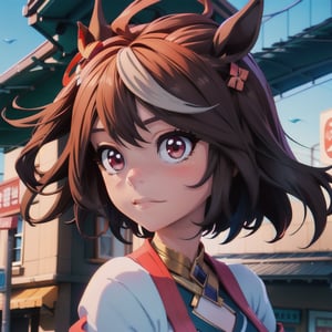(best-quality:0.8), (best-quality:0.8), perfect anime illustration, extreme closeup portrait of a pretty woman walking through the city(umamusume\) 