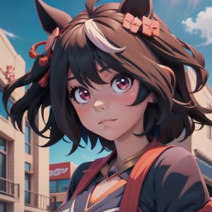 (best-quality:0.8), (best-quality:0.8), perfect anime illustration, extreme closeup portrait of a pretty woman walking through the city(umamusume\) 