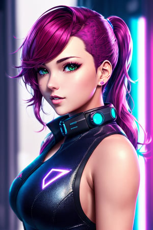 1girl, (masterpice), highres, high detailed, high quality, (solo), 4k, cg, pixiv, (perfect face and eyes), detailed face, dynamic light, intense shadows, intricate_details, room, cyberpunk, science fiction, cyberpunk clothes, neon lights, blue neon light, green neon light, sexy, sensual, ponytail, red hair, lips, 