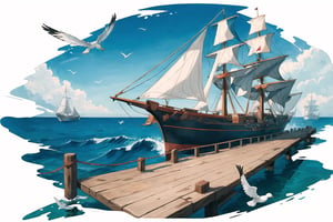 ((masterpiece, best quality, extremely detailed, )), anime,medieval coastal town, pier, sailing ships, caravels, sea coast, seagulls  {best quality}, {{hi res}}, ,FFIXBG