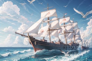 ((masterpiece, best quality, extremely detailed, )), anime,medieval coastal town, pier, sailing ships, caravels, sea coast, seagulls  {best quality}, {{hi res}}, ,FFIXBG