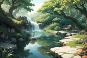 ((masterpiece, best quality, extremely detailed, )), anime, Lush Forest Pond, Free Background {best quality}, {{hi res}}, ,FFIXBG