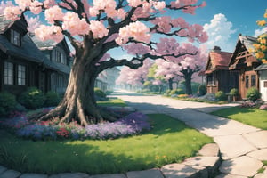 ((masterpiece, best quality, extremely detailed, )), anime, Blossoming Tree Landscape  {best quality}, {{hi res}}, ,FFIXBG