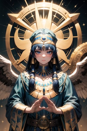 masterpiece, best quality, man, ra, divine aura, egyptian god, falcon head, solar disk,